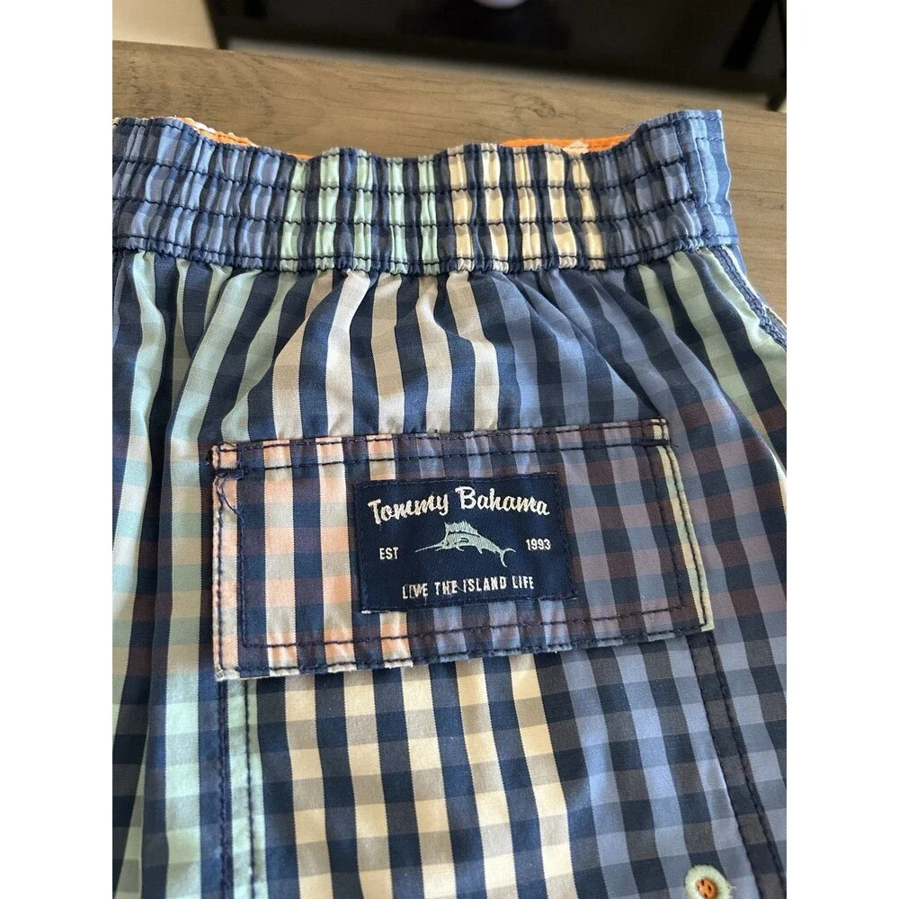 Tommy Bahama Men’s Swim Trunks Blue White Plaid Swim Trunks Size S